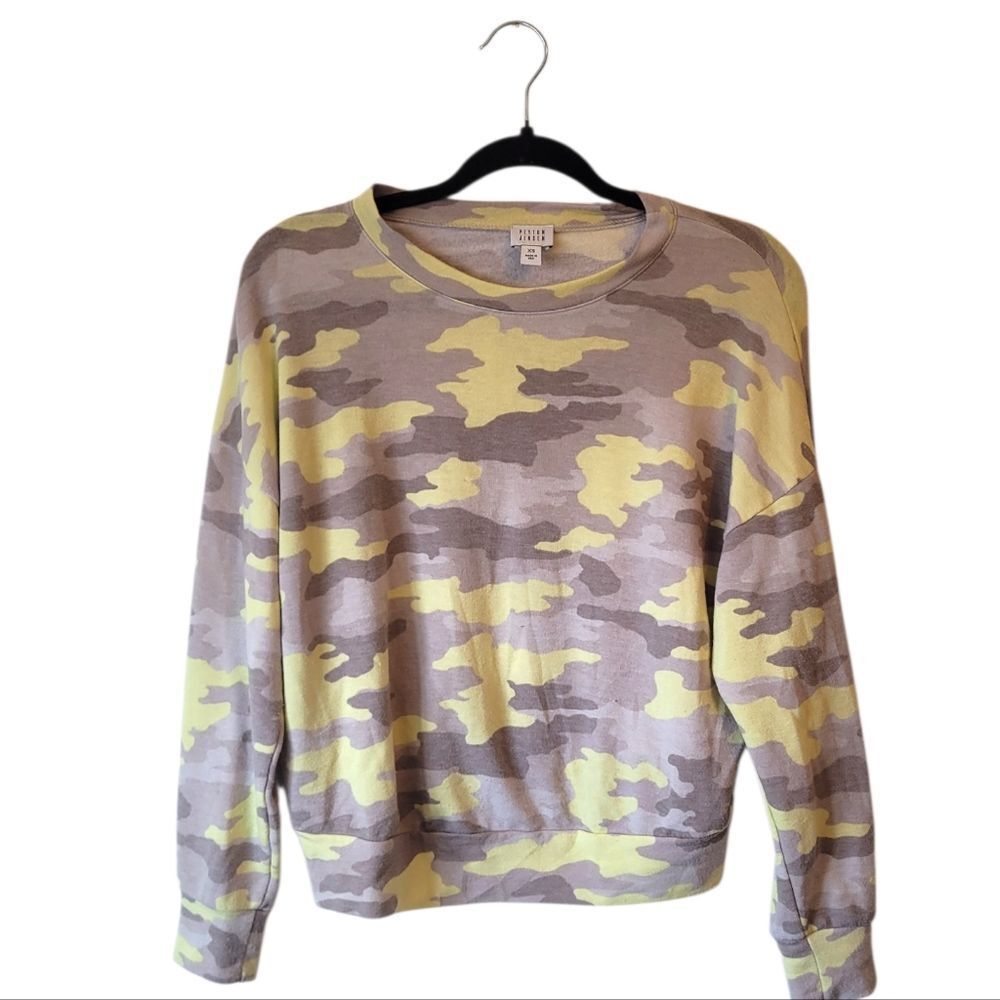 Peyton Jensen Yellow & Grey Camo Pullover Top Women's Size XS